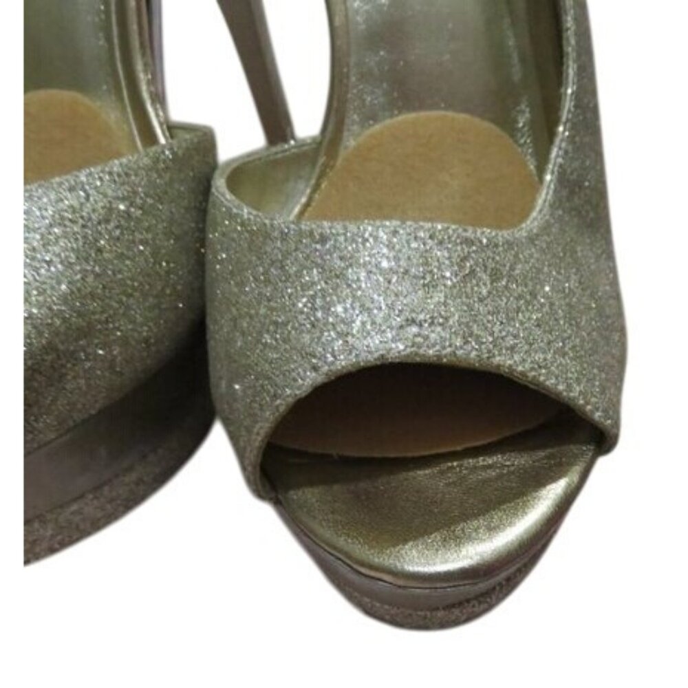 PELLE MODA Gleam Gold Glitter Slingback Pumps Heels size 8.5 Sexy Stilettos - Picture 6 of 14
